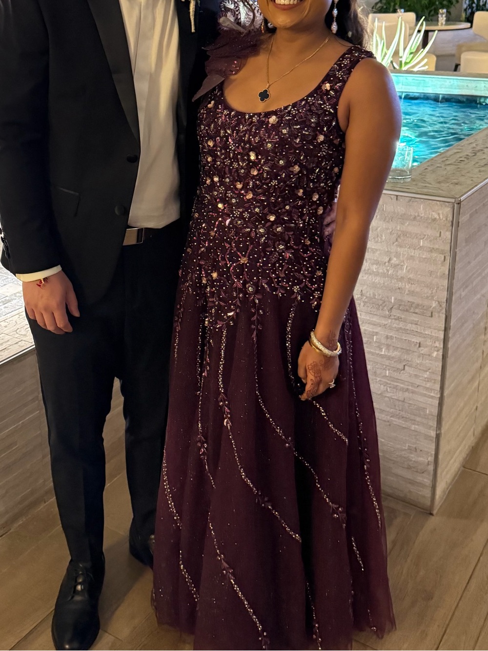 Elegant Beaded Maxi Dress in Deep Plum